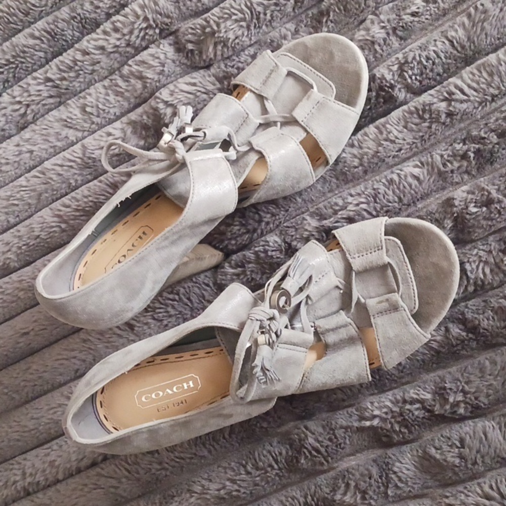 Coach Teagan Chic Gray Suede Lace Up Platform San… - image 6